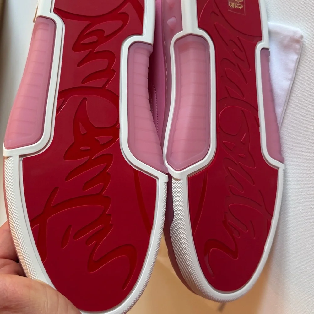 New Christian Louboutin Astroloubi Men 43.5/10.5 leather-trimmed sneakers pink